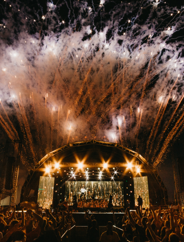 Concert stage with Fireworks and Pyrotechnics