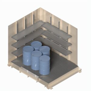 US Chemical Storage isometric view interior 1 Fast Lane Pre-Engineered Chemical Building FastLane DL 1008