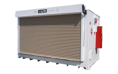 SuperLoc 4-hour fire-rated chemical storage building with rollup door, fire suppression and ventilation